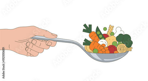 Hand holding spoon with mixed vegetables 3.