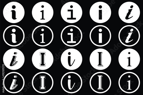 Information icon on isolated on black background. White info button. Info symbol. Information icon for help and support. 