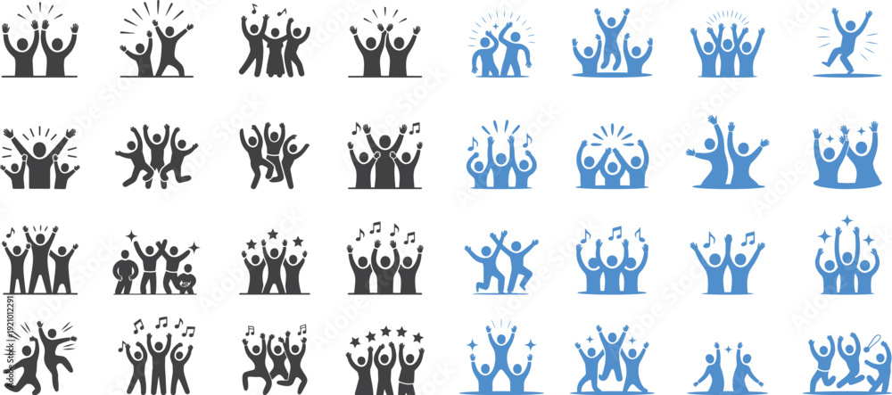 Obraz premium Collection of diverse vector icons depicting people celebrating and raising their arms design