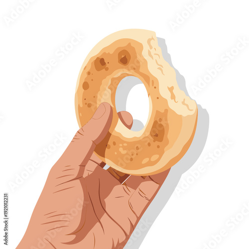 Hand holding a glazed donut illustration.
