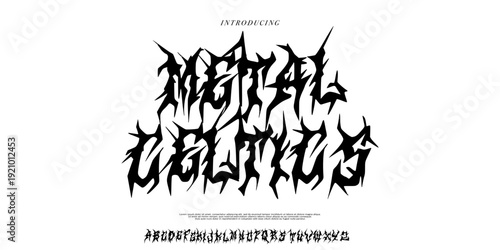 Font vector. Alphabet Aggressive Death Metal Typography for Band Logo and Streetwear