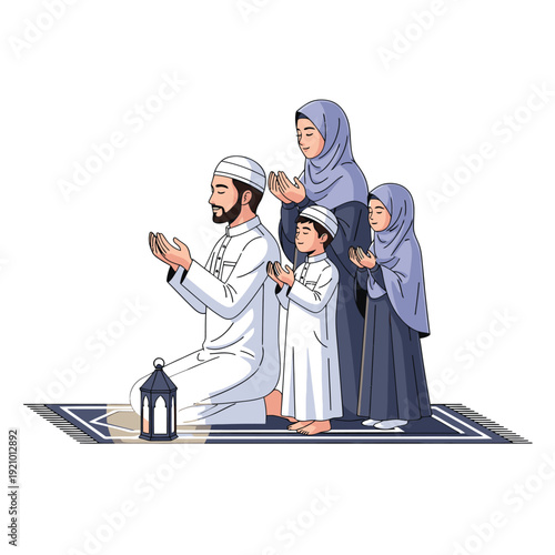 Family Praying Together in Islamic Attire 1.