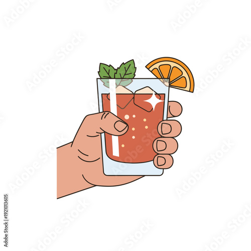 Hand Holding Cocktail with Orange Slice.