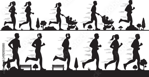 Park jogging people silhouette