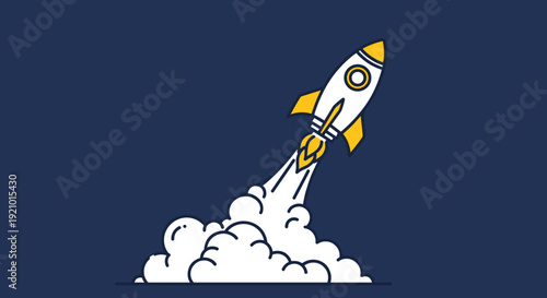 White Cartoon Rocket Launching into Space.