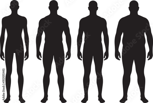 Set of four male body silhouette variations
