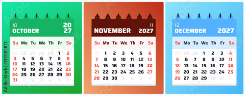 October november december minimal user interface calendar design for web and mobile application. November Creative time management dashboard template. Editable vector layout optimized for screen displ