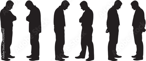 Black Solid Managers Stare Down Silhouettes Set of Six on White Background