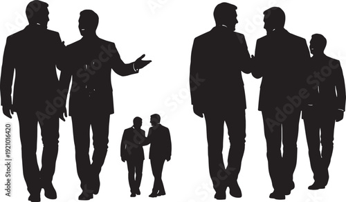 Black Solid Managers Walking Away Silhouettes Set of Six on White Background