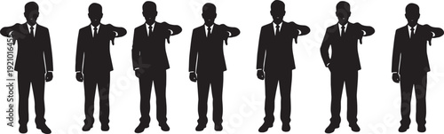 Black Solid Manager Thumbs Down Silhouettes Set of Six on White Background