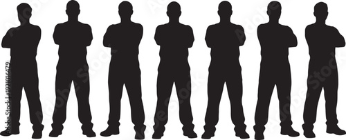 Black Solid Mechanic Crossed Arms Silhouettes Set of Six on White Background