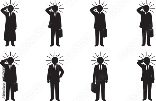 Black Solid Mentor Shielding Eyes Silhouettes Set of Six on White Background