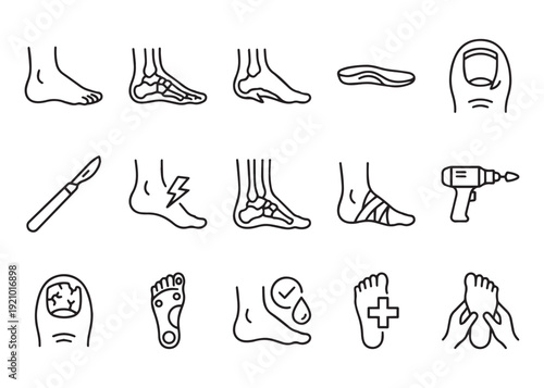 Podiatry and foot care vector icons for medical use