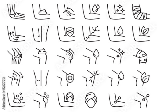 Orthopedic and joint health icons showing elbow and knee treatment procedures