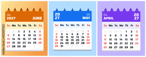 June may april futuristic calendar dashboard for desktop and tablet screen. Clean user experience layout with modern typography. May editable vector illustration for digital workflow system
