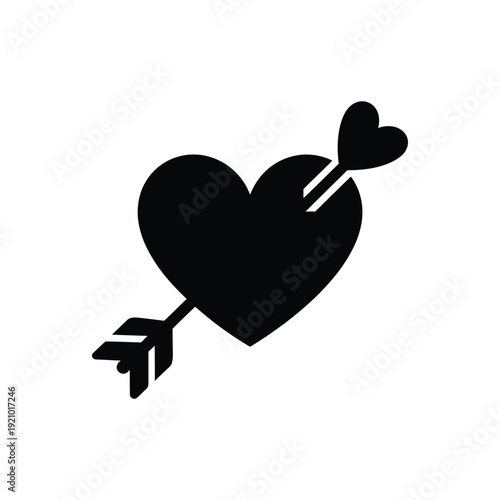 Black heart pierced by arrow with heart shaped tip