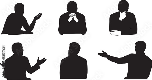 Black Solid Adaptability to Change Response Silhouettes Set of Six on White Background