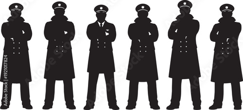 Black Solid Captain Arms Crossed Confident Set of Six