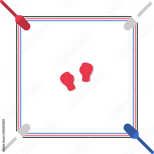 Boxing Ring Top View, Square Arena with Gloves