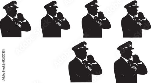 Black Solid Captain Blowing Whistle Drill Set of Six