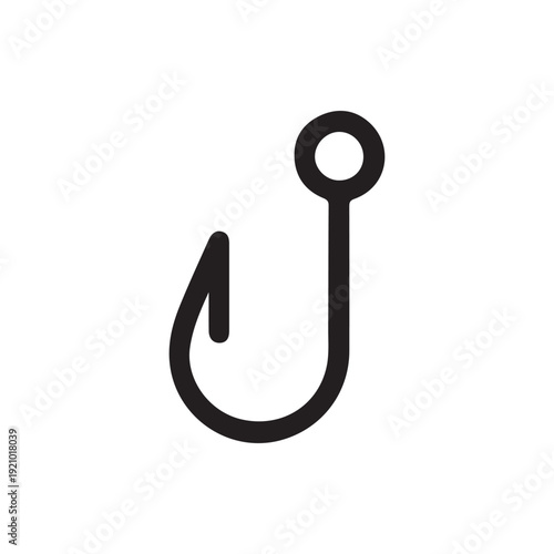 Simple Black Fish Hook Icon Graphic for Fishing and Angling Design