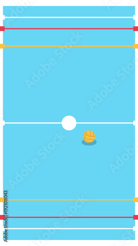 Water Polo Pool, Game Field with Goals and Players