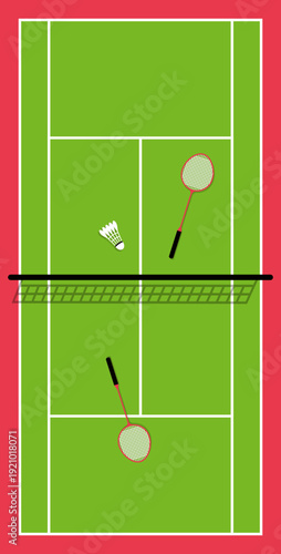 Badminton Arena, Doubles Match Court with Shuttlecock