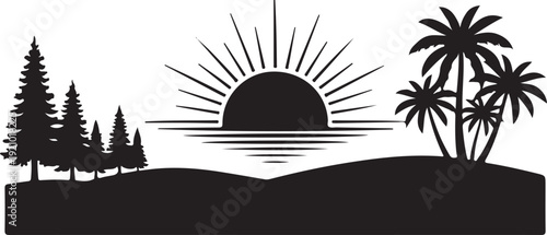 Sunset landscape silhouette vector