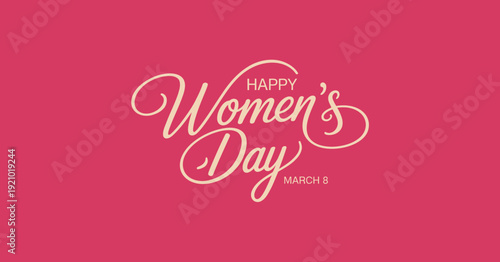 Happy Womens Day Text on Pink Background with Gold Lettering gold text cursive font