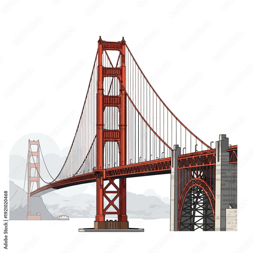 Obraz premium Golden Gate Bridge iconic San Francisco landmark in stunning illustration