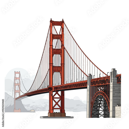 Golden Gate Bridge iconic San Francisco landmark in stunning illustration