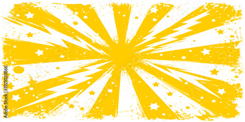 A bright yellow sunburst illustration featuring warm orange rays and sunlight beams exploding across a summer sky design for a hot and sunny vector wallpaper