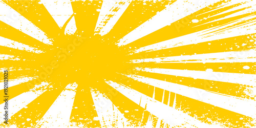 Vector illustration of an abstract orange background featuring a bright summer sunburst with yellow rays and a glowing starburst explosion to create a sunny hot wallpaper design