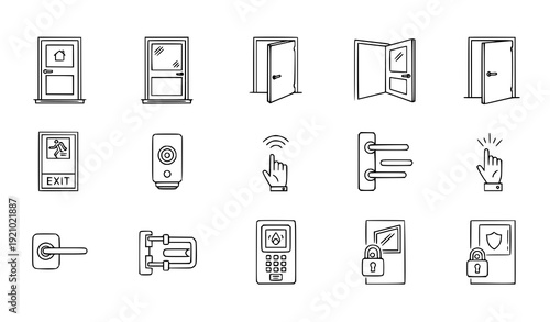 Modern Door and Entrance Line Icons Smart Access Emergency Exit Vector Collection