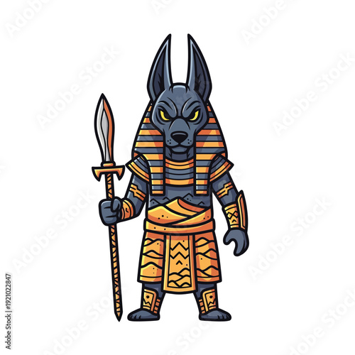 Cartoon Anubis Egyptian God Illustration with Spear