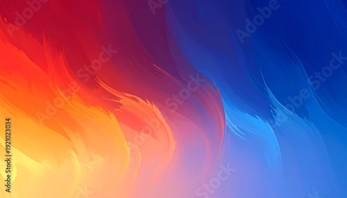 Abstract painted blend of warm reds/yellows transitioning into cool blues/purples