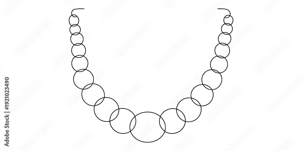 Obraz premium Simple black and white line drawing of a necklace made of interlocking circles of various sizes Vector, illustration