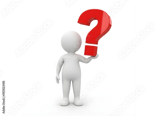Minimal 3D White Human Holding Red Question Mark FAQ and Uncertainty Concept Render