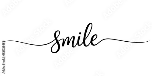 Handwritten word smile in elegant black cursive calligraphy on a white background Vector, illustration