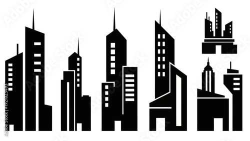 Modern City Skyline Silhouettes Urban Architecture Vector Set.