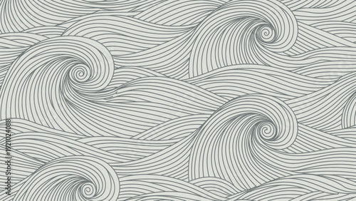 Seamless pattern of hand drawn waves in black and white.