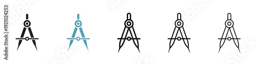 Drafting compass icon set. architect architecture drawing tool vector icon. measure geometry drafting compass symbol for UI designs. Thin line customizable illustration. Contour symbol. Vector isolate