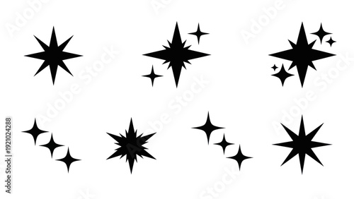 Set of black sparkle icons representing stars and light effects.