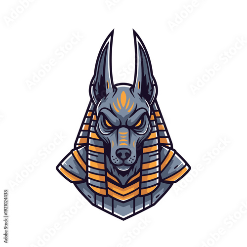 Powerful Anubis Egyptian God Vector Illustration. Ancient Mythology Jackal Deity with Nemes Headdress - Esport Mascot Design.