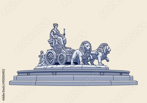 Plaza de Cibeles Madrid Illustration – Minimalist Blue Vector Travel Landmark Art