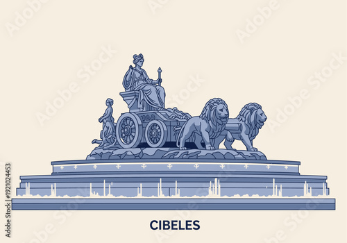Plaza de Cibeles Madrid Illustration – Minimalist Blue Vector Travel Landmark Art