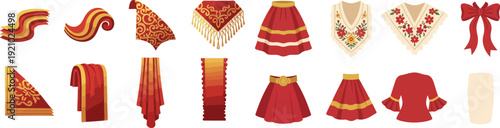 Traditional Spanish Fallas Festival Clothing and Folk Costume Elements Set