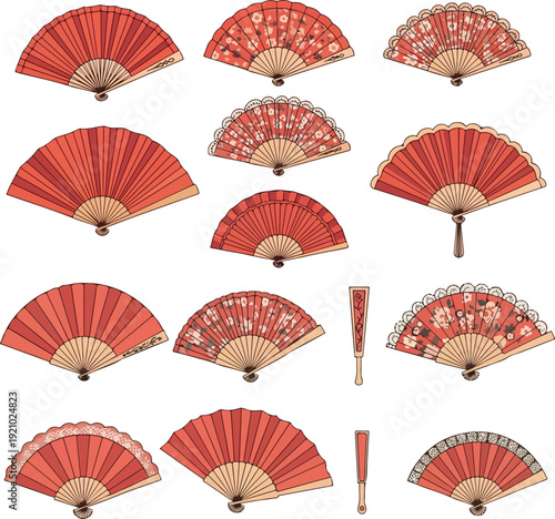 Traditional Japanese Folding Fans Collection for Hinamatsuri and Spring Celebration