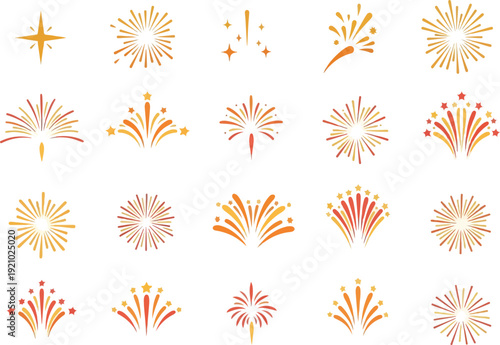 Colorful Fireworks Icons Set for Las Fallas Festival and Spring Celebration