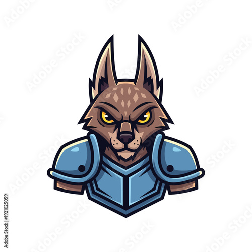 Fierce Armored Wolf Mascot Logo - Esport Gaming Team Emblem, Wild Warrior Icon with Blue Armor & Intense Gaze